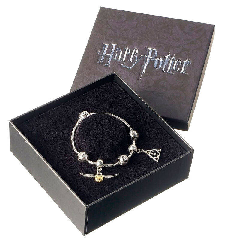 Pulsera plateada de Harry Potter con charms de las Reliquias de la Muerte y Snitch - 2