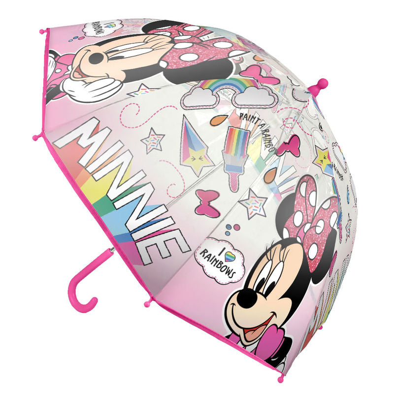 Paraguas burbuja transparente de Minnie Disney con detalles rosas