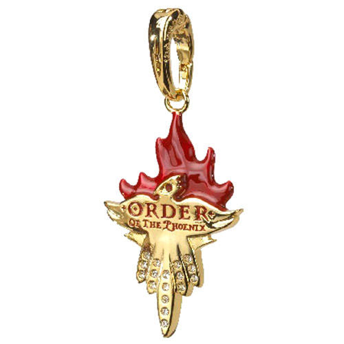 Colgante charm metálico de la Orden del Fénix de Harry Potter en dorado y rojo