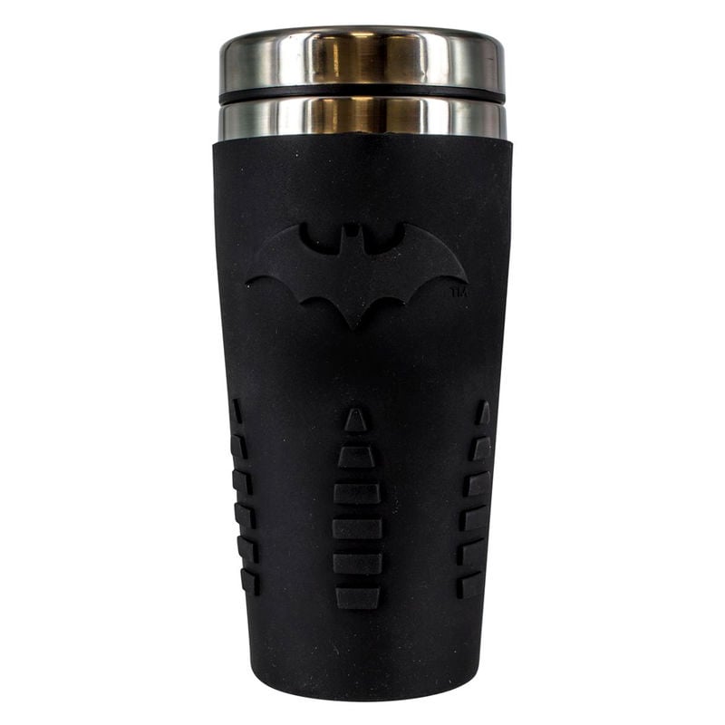 Vaso de viaje negro Batman DC Comics con emblema en relieve