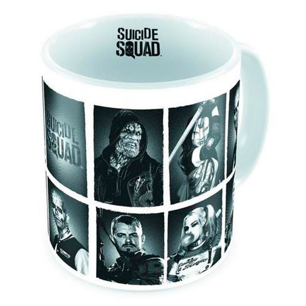 Taza SD TOYS del Escuadrón Suicida con personajes en blanco y negro
