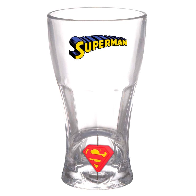 Vaso transparente 3D de Superman con su escudo en la base