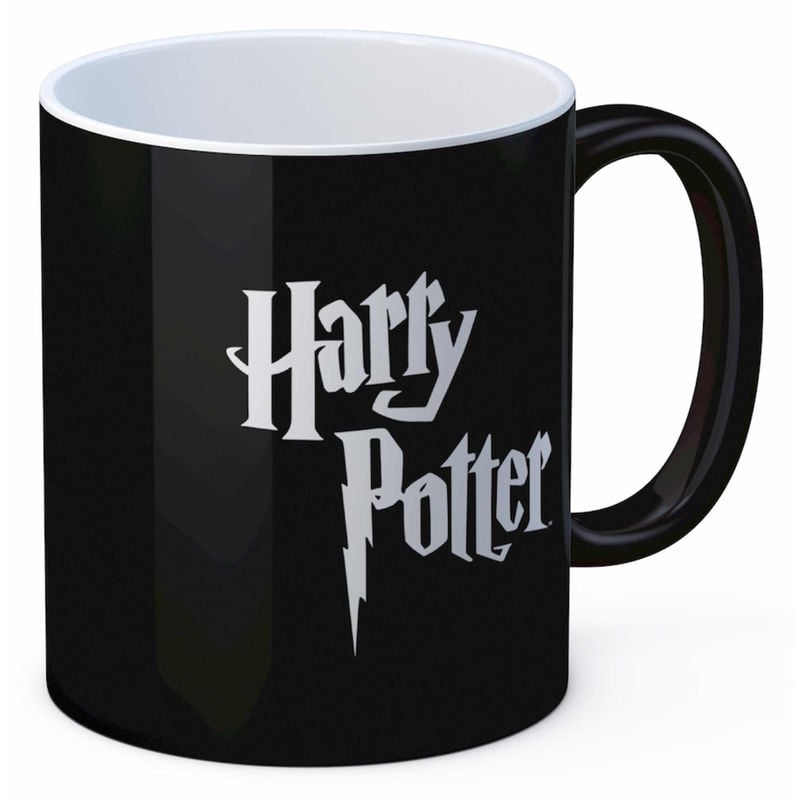 Taza negra Harry Potter con logotipo blanco