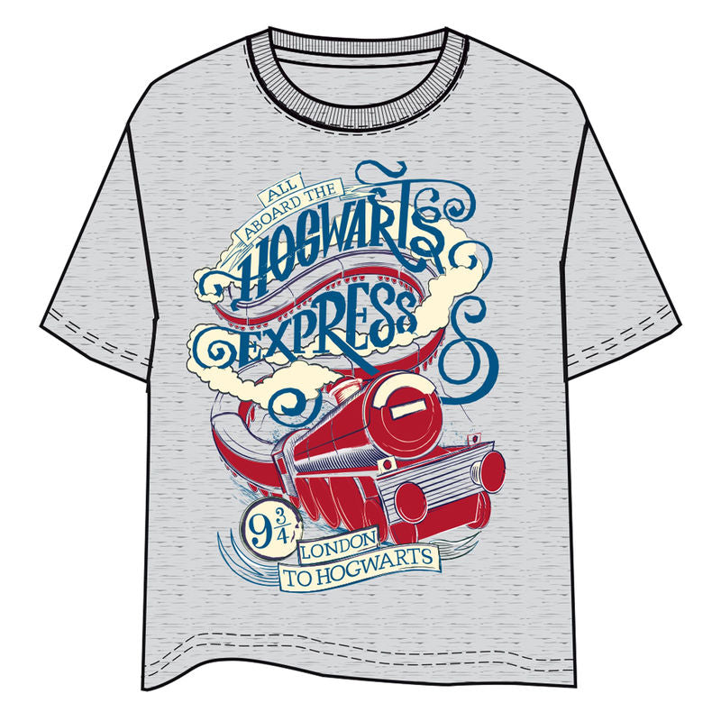 Camiseta gris de Harry Potter con estampado frontal del Hogwarts Express