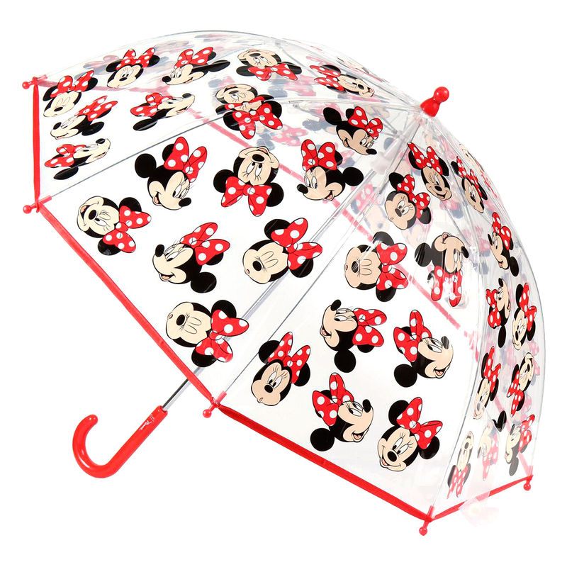 Paraguas manual transparente de Minnie Disney con estampado rojo