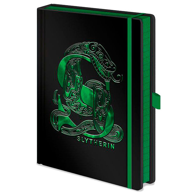Cuaderno A5 negro de Slytherin Harry Potter con detalles verdes