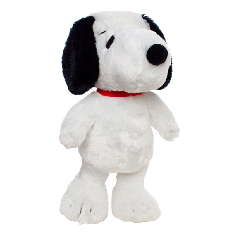 Peluche Snoopy blanco con orejas negras y collar rojo