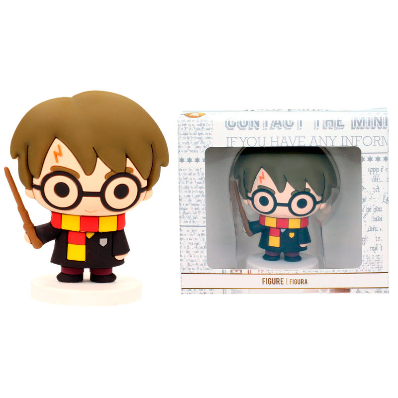 Figura mini de Harry Potter con gafas, varita y bufanda sobre una base - 2