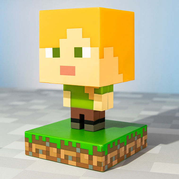 Lámpara pixelada de Alex de Minecraft sobre una base de hierba y tierra - 3