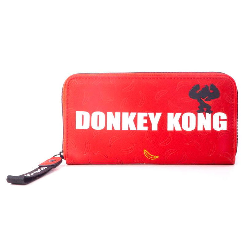 Cartera roja de Donkey Kong con estampado de plátanos