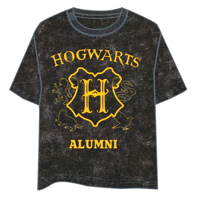Camiseta negra Harry Potter Hogwarts Alumni con estampado frontal