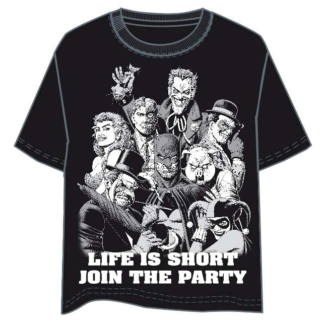 Camiseta negra Batman Party de DC Comics con estampado frontal
