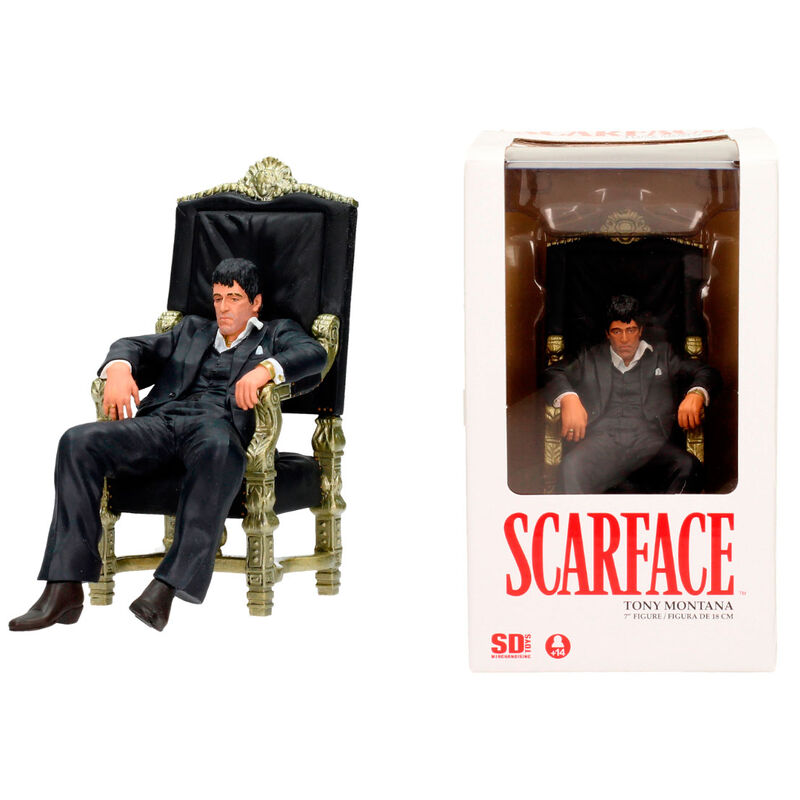 Figura de Tony Montana de Scarface sentado en un sillón negro y dorado - 3