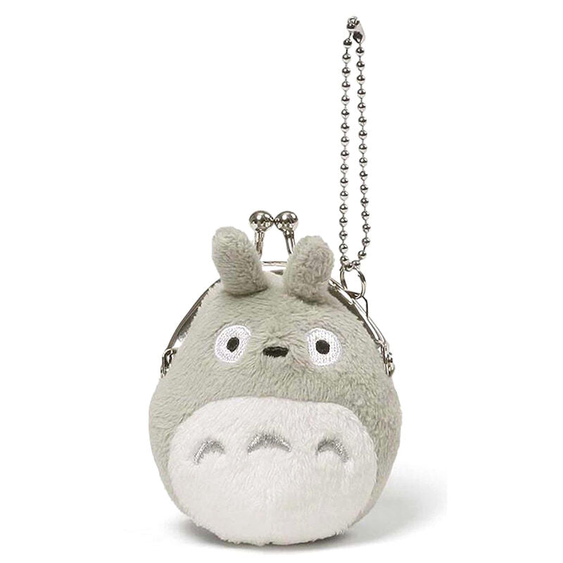 Monedero de peluche de Totoro gris y blanco con cadena