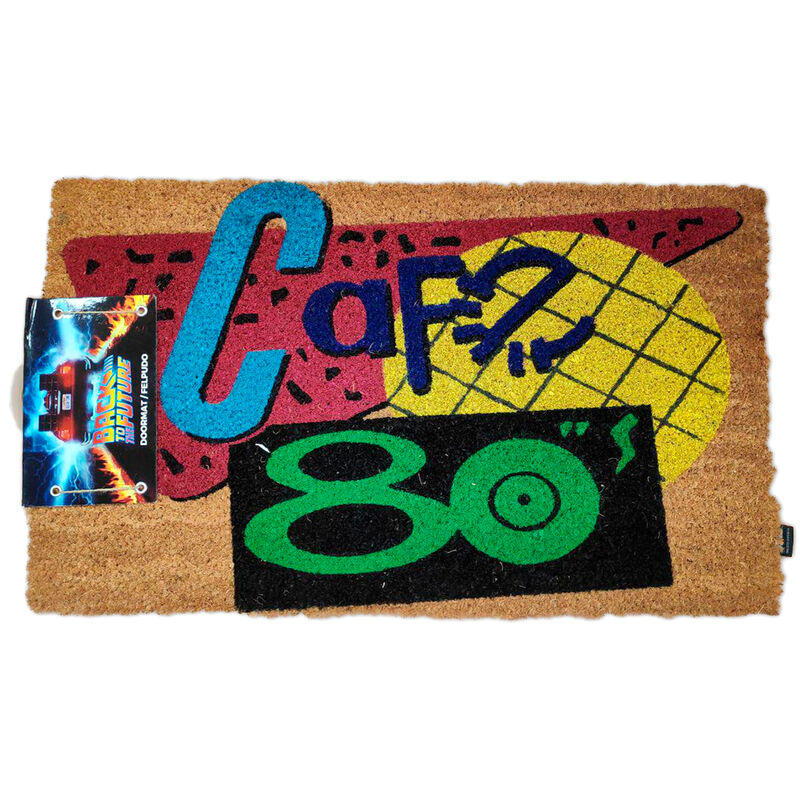 Felpudo marrón de fibra de coco de Regreso al Futuro con diseño de los años 80