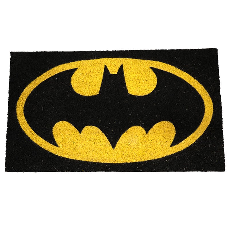 Felpudo negro de fibra de coco con logo amarillo de Batman