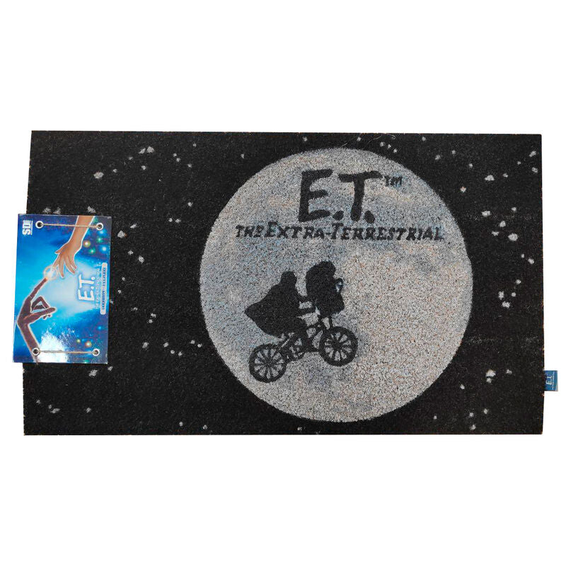 Felpudo negro de E.T. con luna, estrellas y bicicleta
