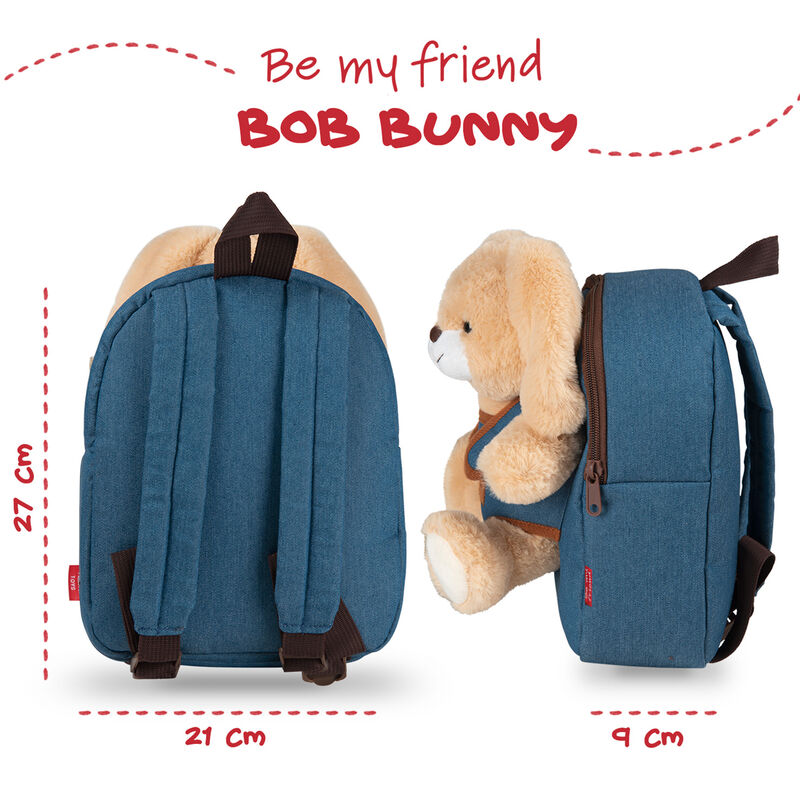Mochila azul PERLETTI con peluche de conejo beige - 5