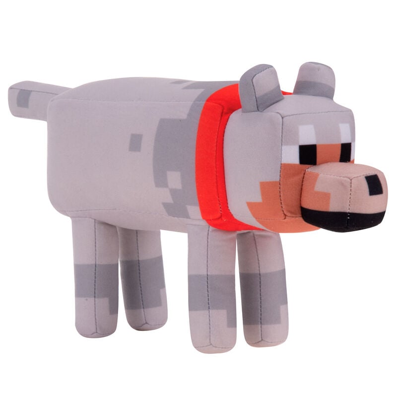 Peluche del Lobo de Minecraft en gris con collar rojo