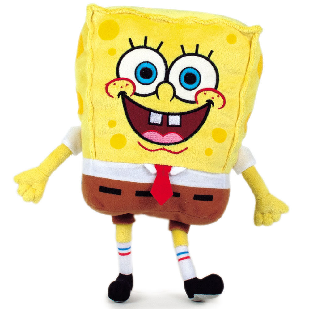Peluche de Bob Esponja amarillo con uniforme y corbata roja