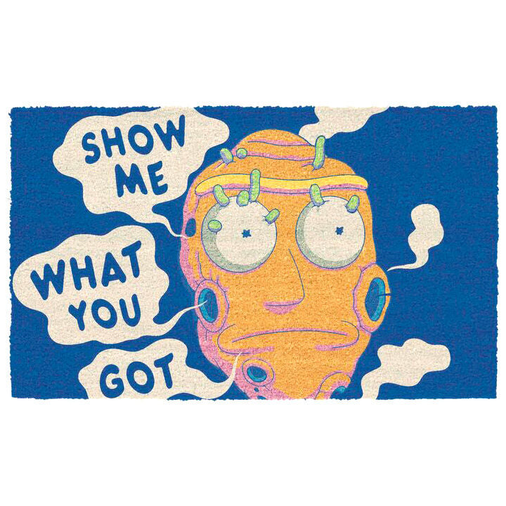 Felpudo azul de Rick and Morty con mensaje Show Me What You Got