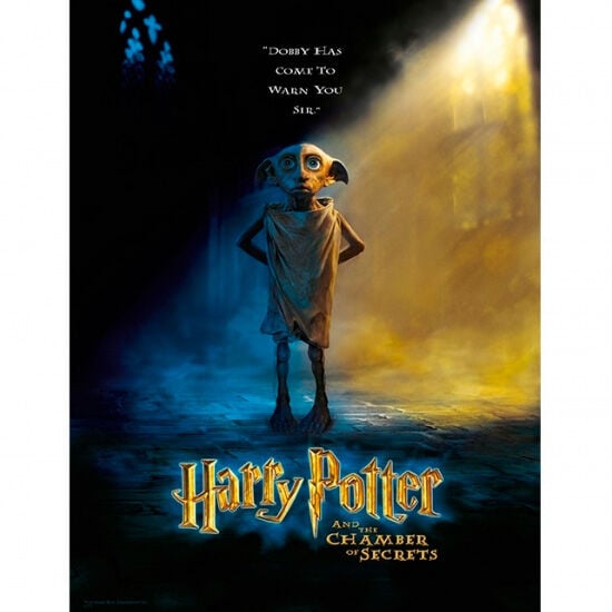 Póster cristal de Dobby de Harry Potter en tonos azules y dorados