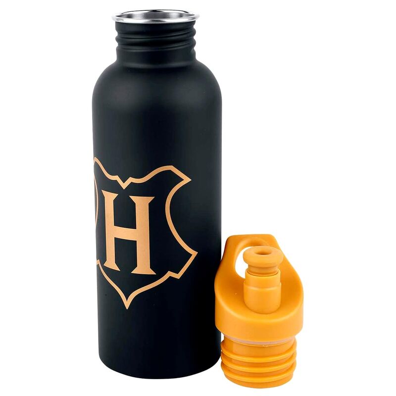Botella negra de Hogwarts Harry Potter con escudo dorado y tapón naranja - 3