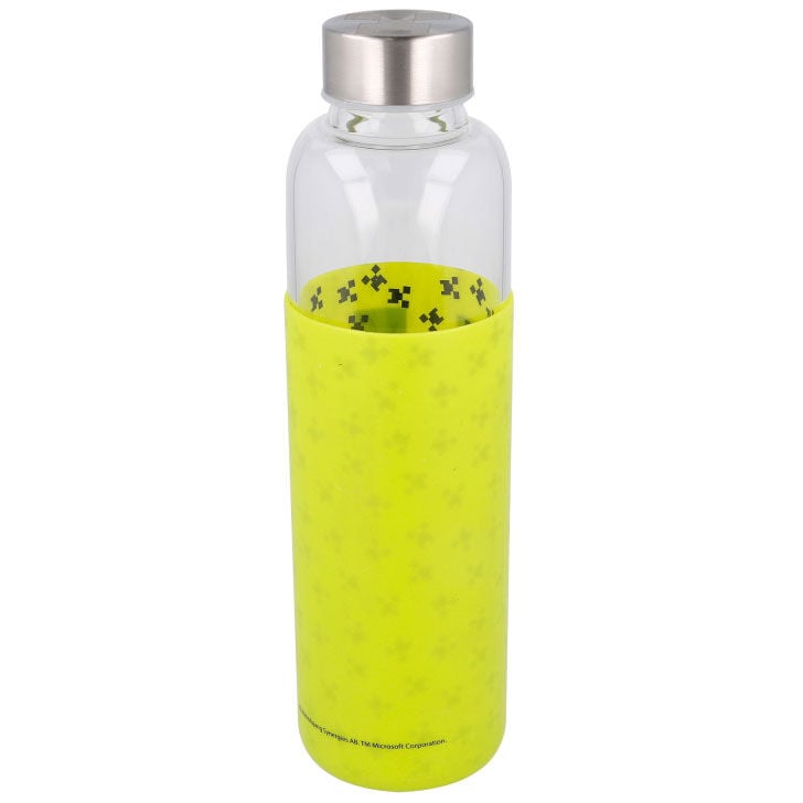 Botella de cristal Minecraft de 585 ml con funda amarilla de silicona y diseño Creeper - 2