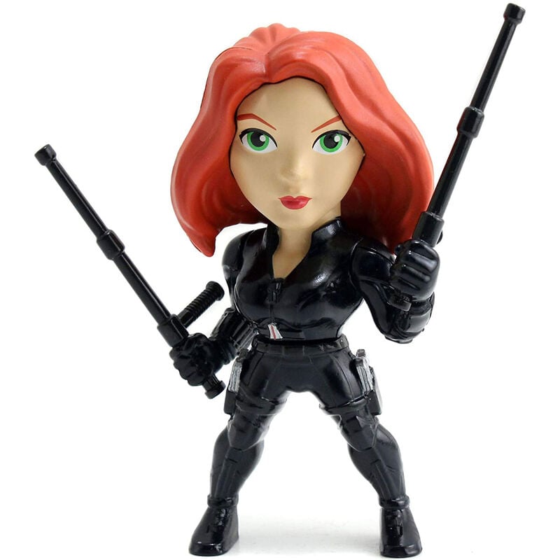 Figura de metal de Black Widow Marvel de 10 cm con traje negro y bastones - 2