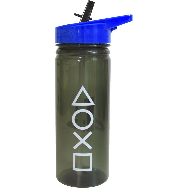 Botella PlayStation de 470 ml con tapa azul y símbolos blancos