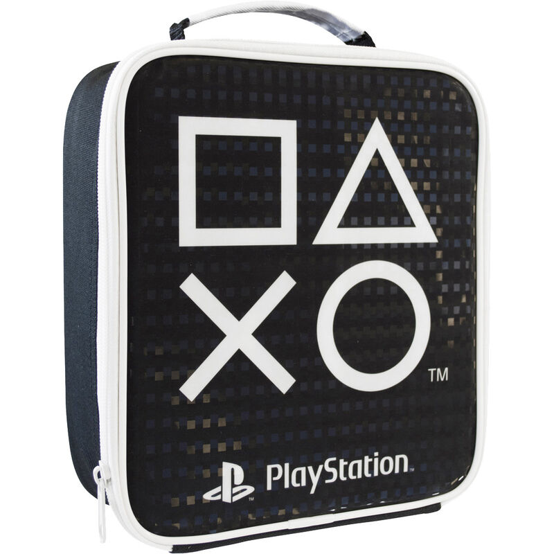 Bolsa térmica portamerienda PlayStation negra con símbolos de botones