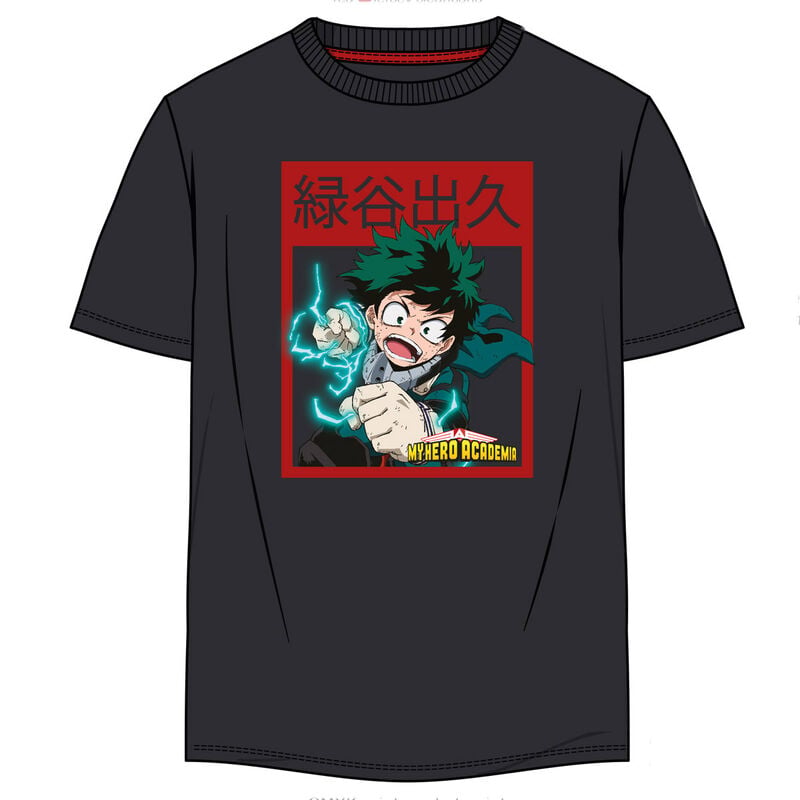 Camiseta negra de My Hero Academia con estampado frontal de Deku