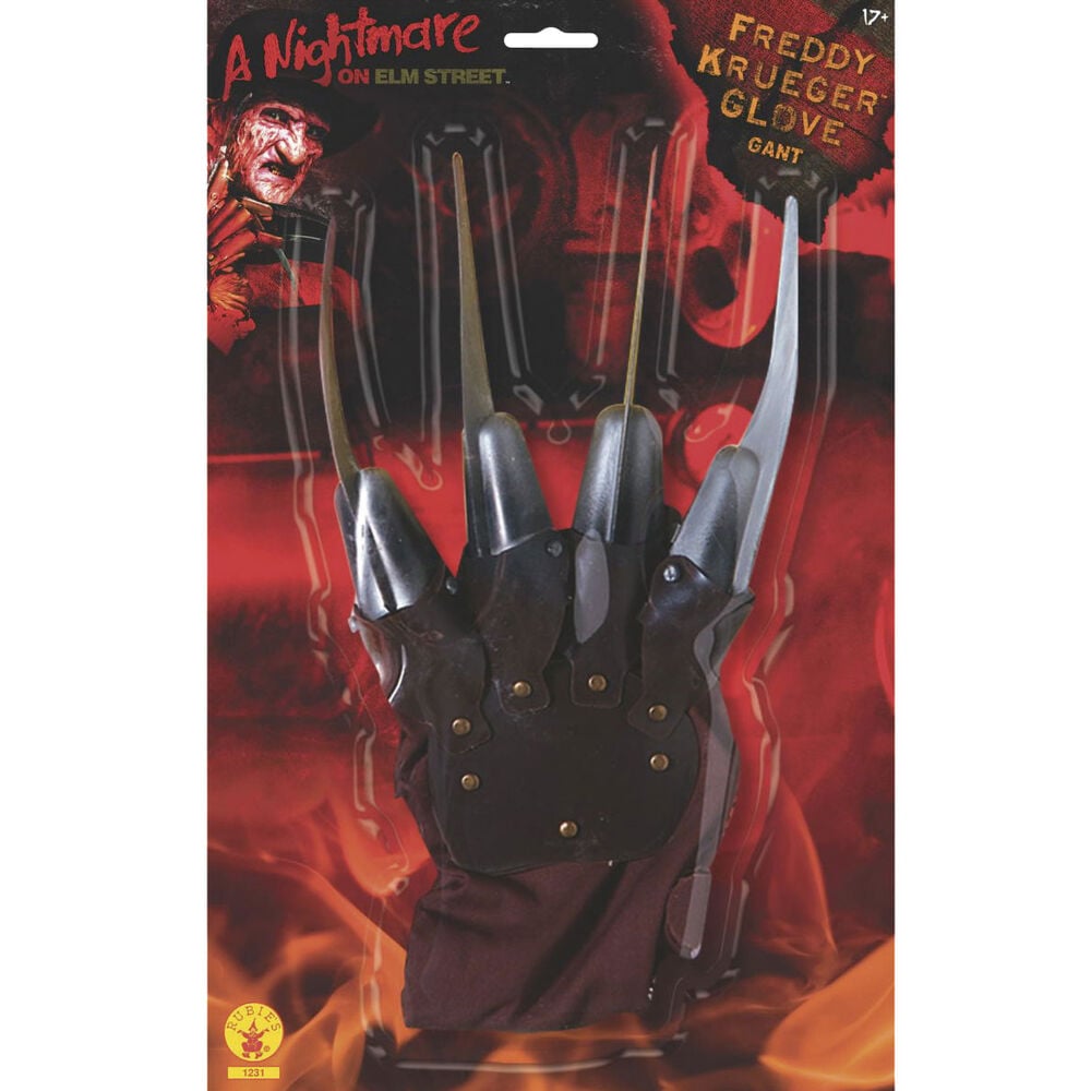 Guante negro de Freddy Krueger con cuatro cuchillas metálicas