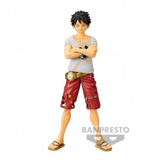 Figura de Luffy The Grandline Men con camiseta gris y pantalón rojo