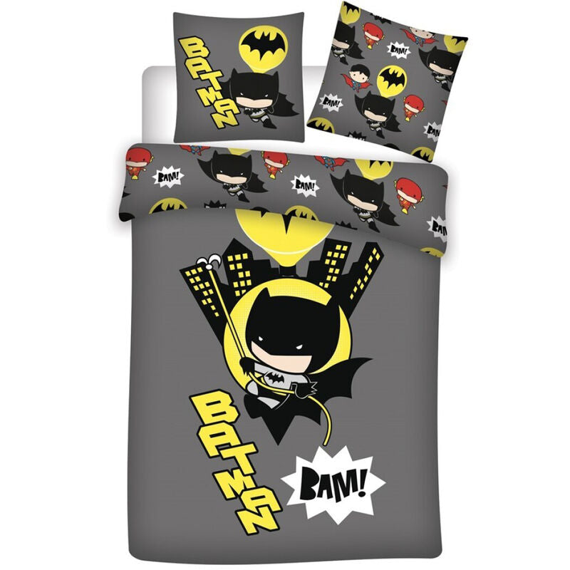 Funda nórdica Chibi Batman DC Comics gris con funda de almohada