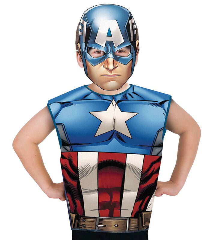 Disfraz infantil de Capitán América Marvel con camiseta sin mangas y máscara