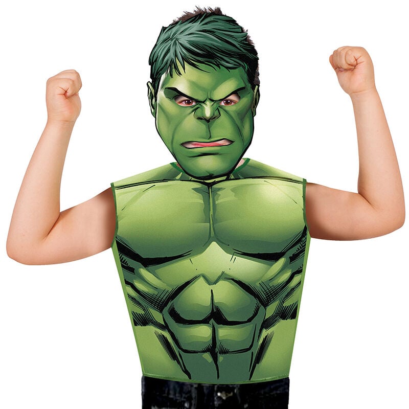 Disfraz infantil de Hulk con camiseta verde musculada y máscara