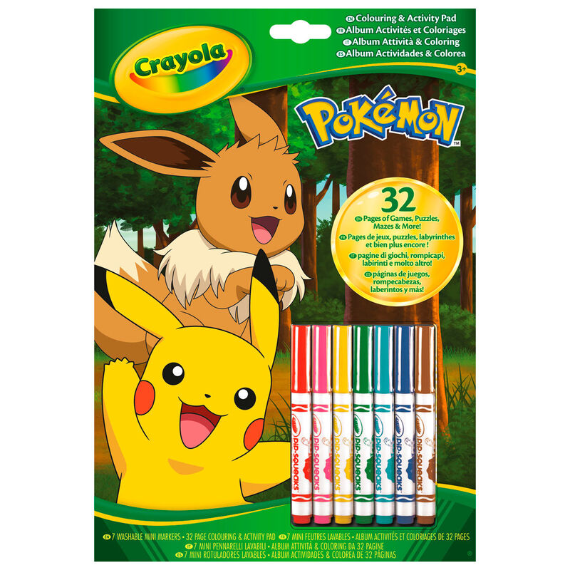 Libro de actividades Pokémon Crayola con 7 mini rotuladores lavables