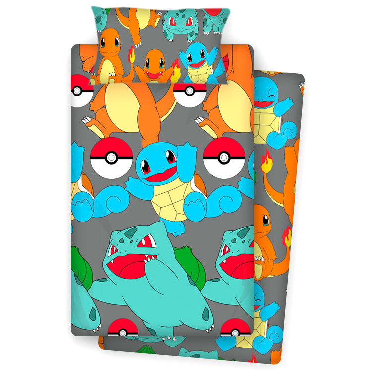Juego de sábanas Pokémon con Charmander, Squirtle y Bulbasaur