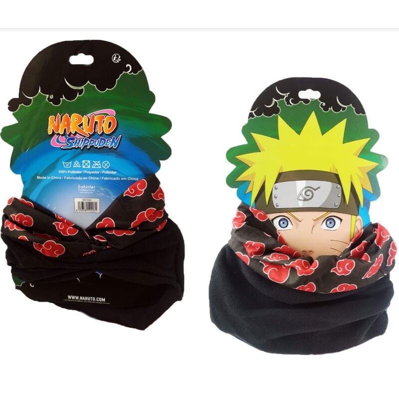 Braga de cuello Naruto Shippuden de coralina con diseño de Naruto y nubes rojas