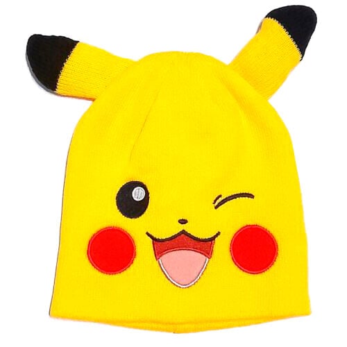 Gorro amarillo 3D con rostro y orejas de Pikachu