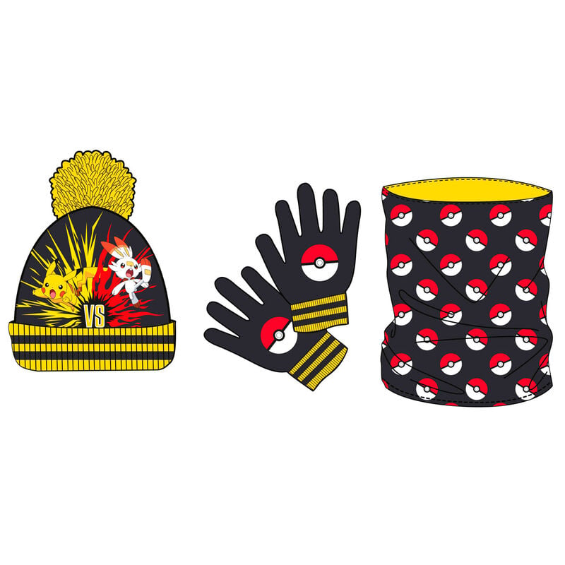 Set de invierno Pokémon con gorro, guantes y braga de cuello