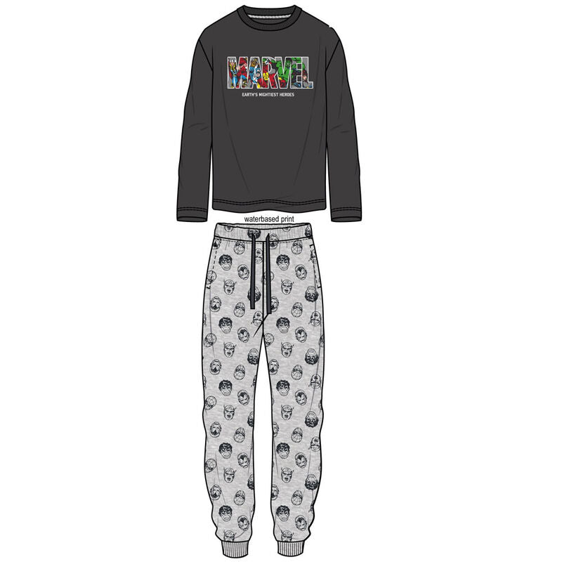 Pijama largo Marvel Avengers de adulto con camiseta gris y pantalón estampado