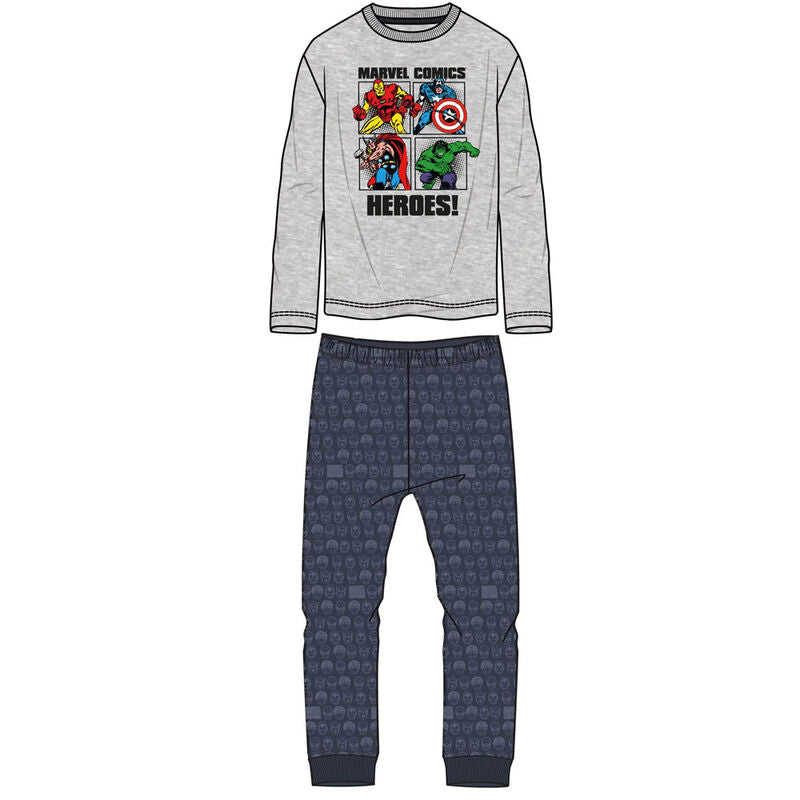 Pijama Marvel Avengers de manga larga con camiseta gris y pantalón azul marino