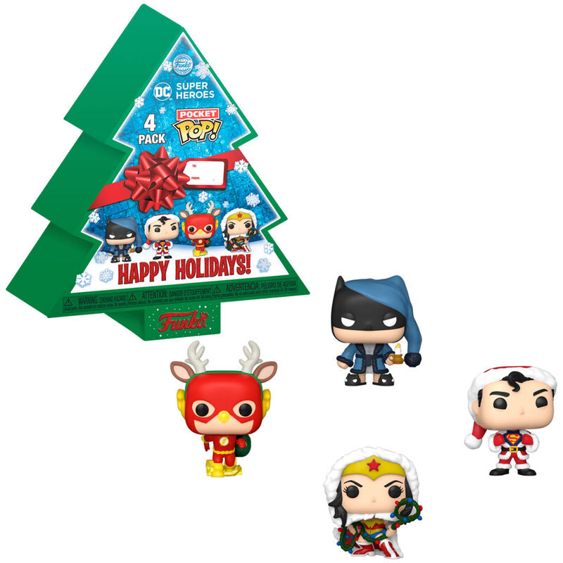 Pack FUNKO Pocket POP! DC Super Heroes de 4 figuras con presentación navideña en forma de árbol - 3