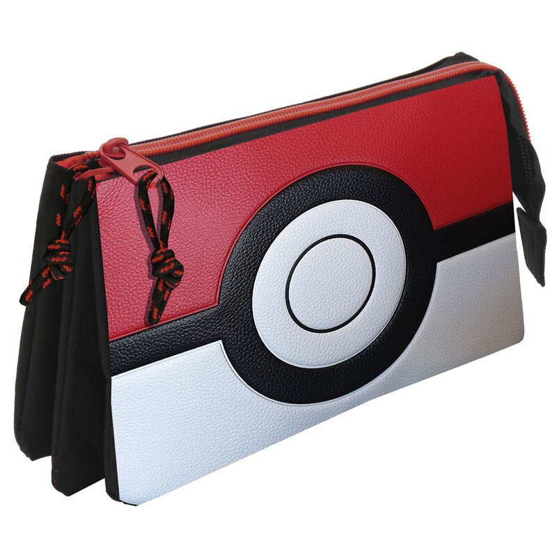 Portatodo triple Pokémon con diseño de Poké Ball en rojo, negro y blanco