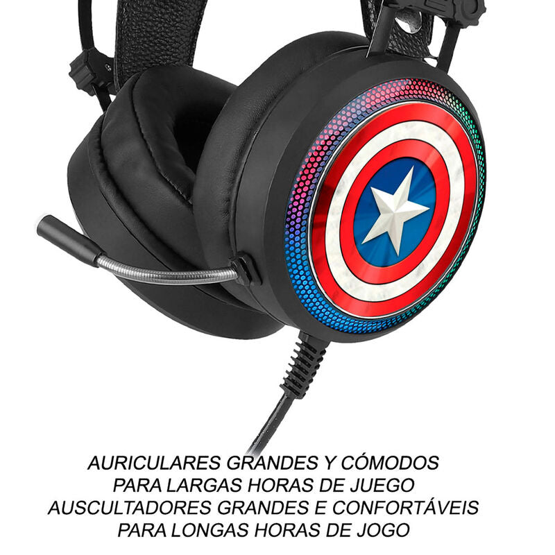 Auriculares gaming Marvel de Capitán América con iluminación LED y micrófono flexible - 5