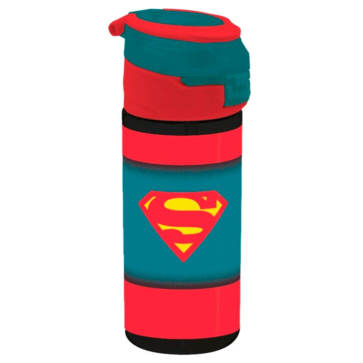 Cantimplora Superman DC Comics roja y azul verdosa con escudo frontal