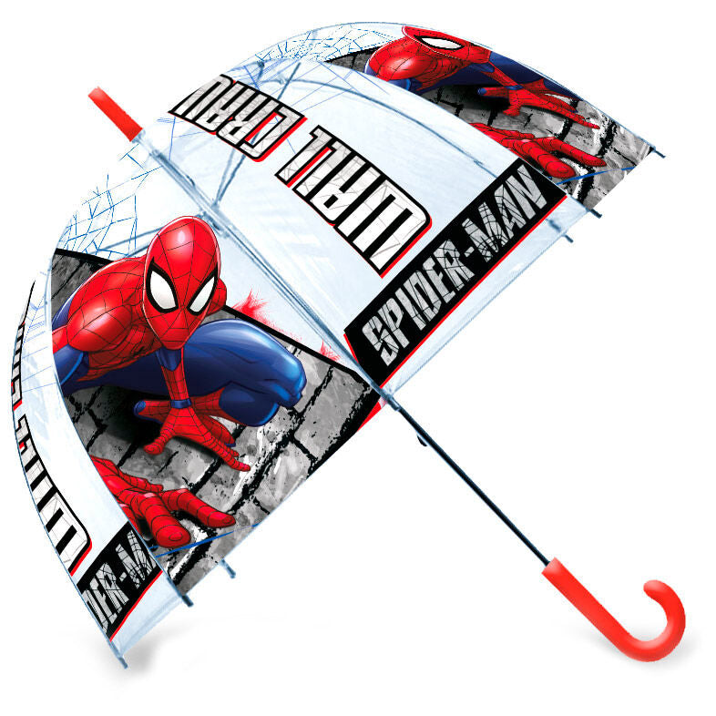 Paraguas manual transparente de Spider-Man Marvel con mango rojo