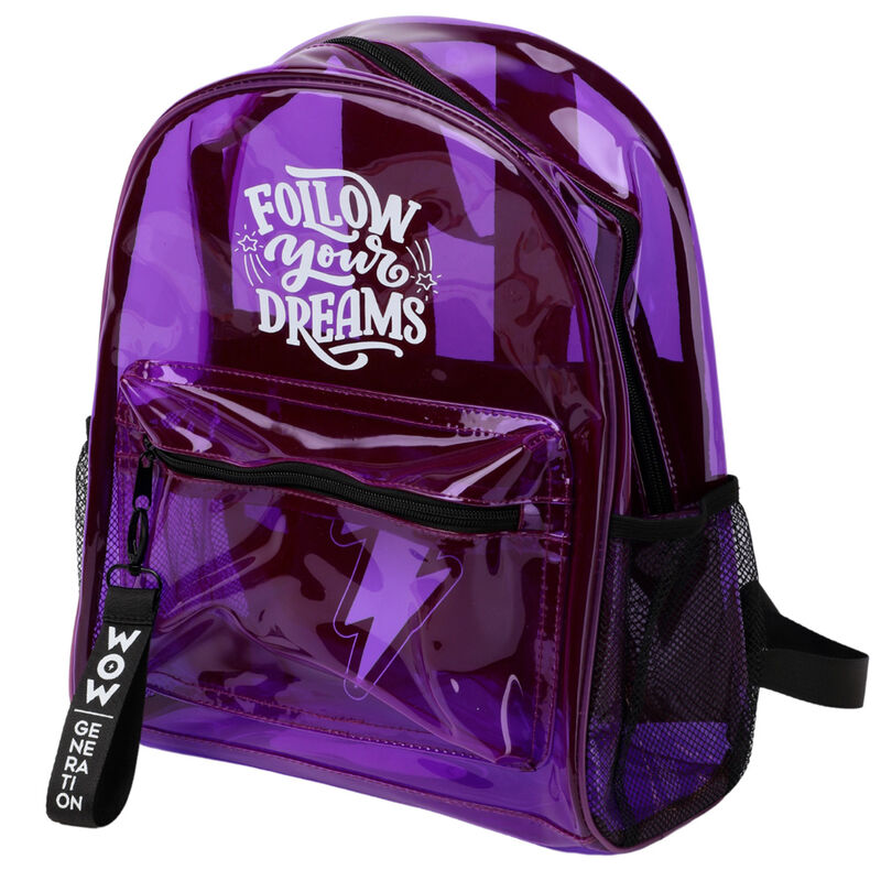 Mochila morada WOW Generation con bolsillo frontal y mensaje Follow Your Dreams - 4